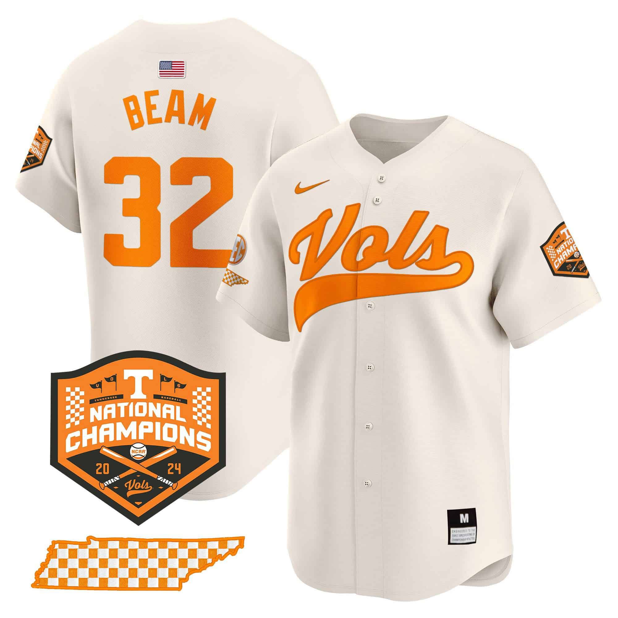 Men Tennessee Volunteers #32 Beam Cream 2024 Nike Champions Vapor Premier Limited NCAA Jersey->ncaa teams->NCAA Jersey